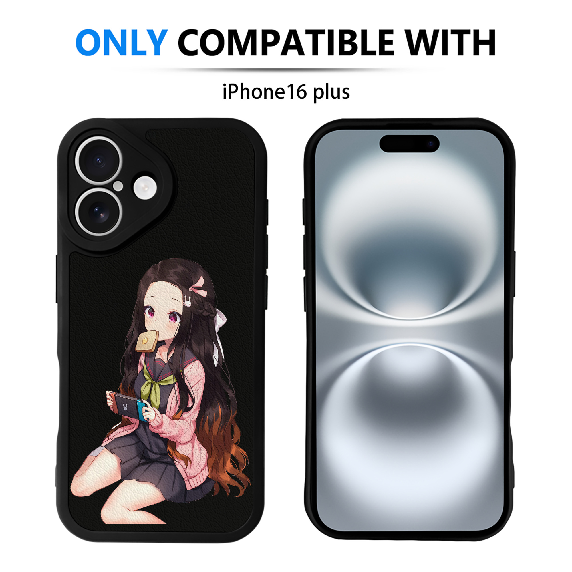 （画像用） 鬼滅の刃（きめつのやいば）竈門 禰󠄀豆子／かまど ねずこ Kamado Nezuko 【iPhone 16シリーズ対応】シリコンスマホケース（レザー調） 材質：シリコン